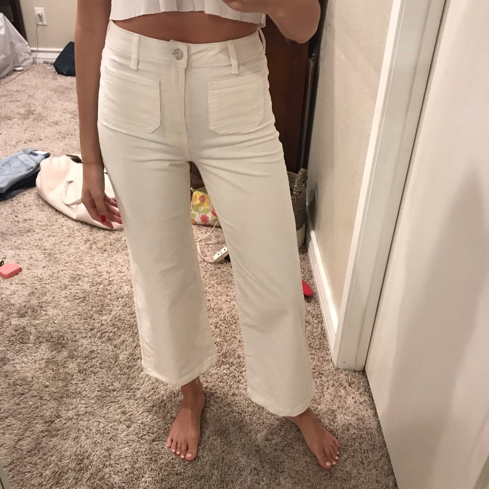 Forever 21 White High-Rise Wide Leg Crop Pants